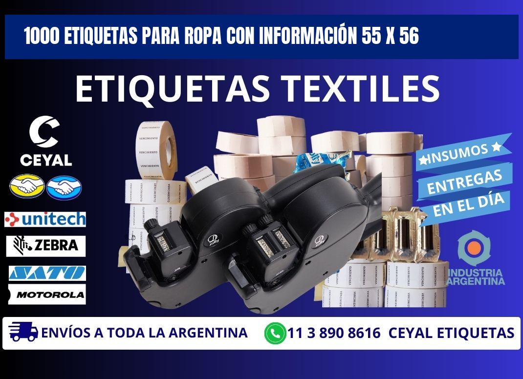 1000 ETIQUETAS PARA ROPA CON INFORMACIÓN 55 x 56