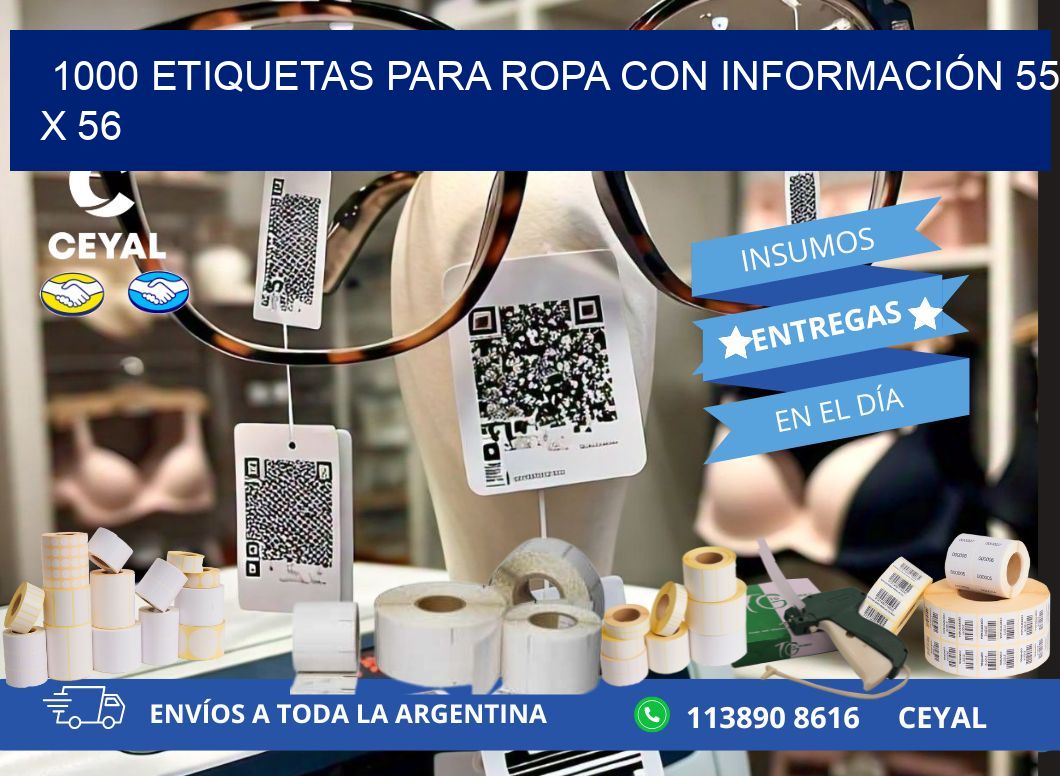 1000 ETIQUETAS PARA ROPA CON INFORMACIÓN 55 x 56