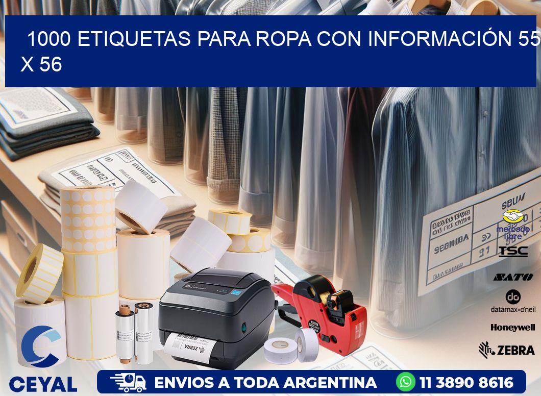 1000 ETIQUETAS PARA ROPA CON INFORMACIÓN 55 x 56