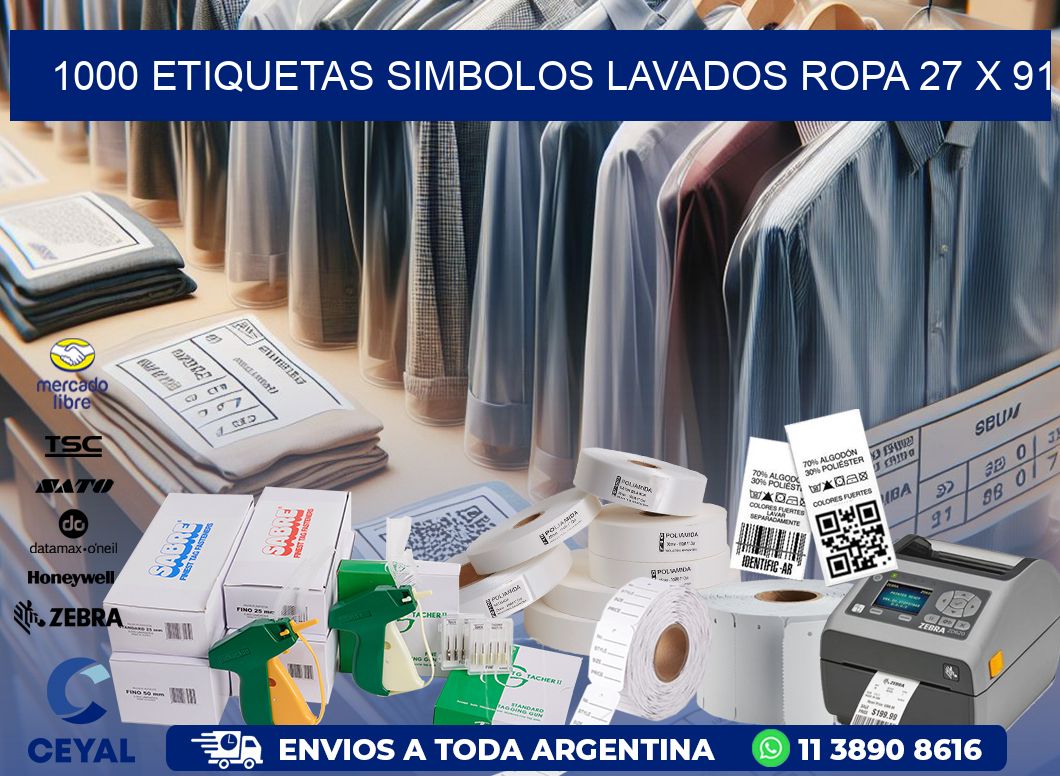 1000 ETIQUETAS SIMBOLOS LAVADOS ROPA 27 x 91