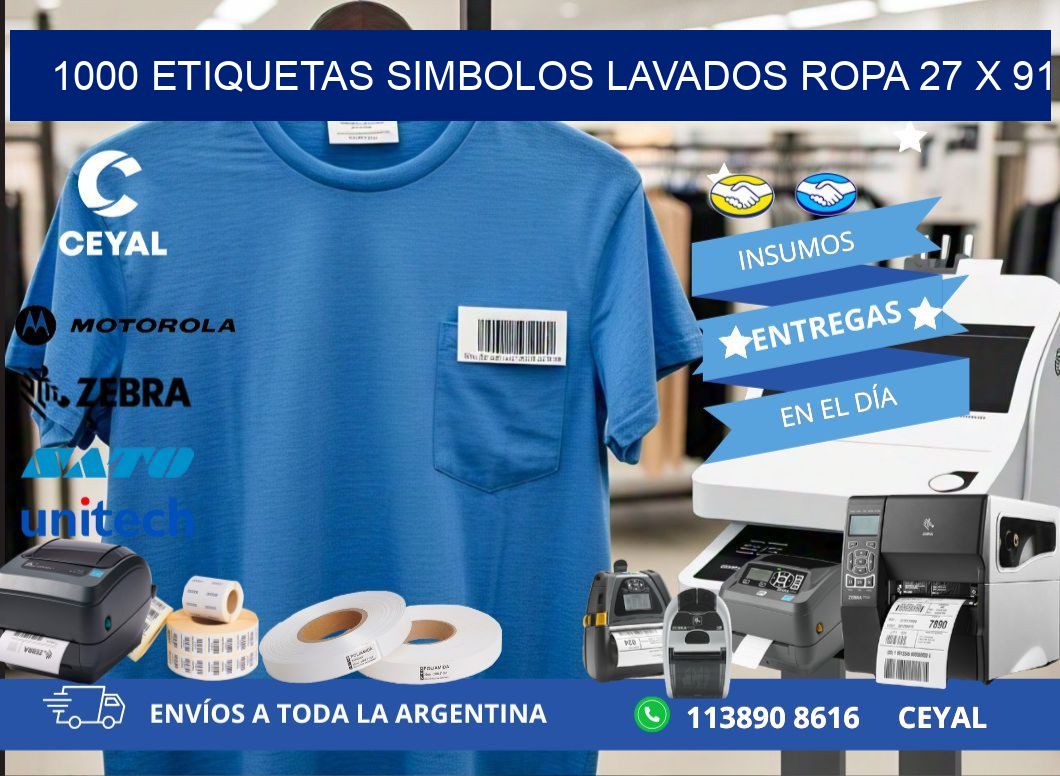 1000 ETIQUETAS SIMBOLOS LAVADOS ROPA 27 x 91