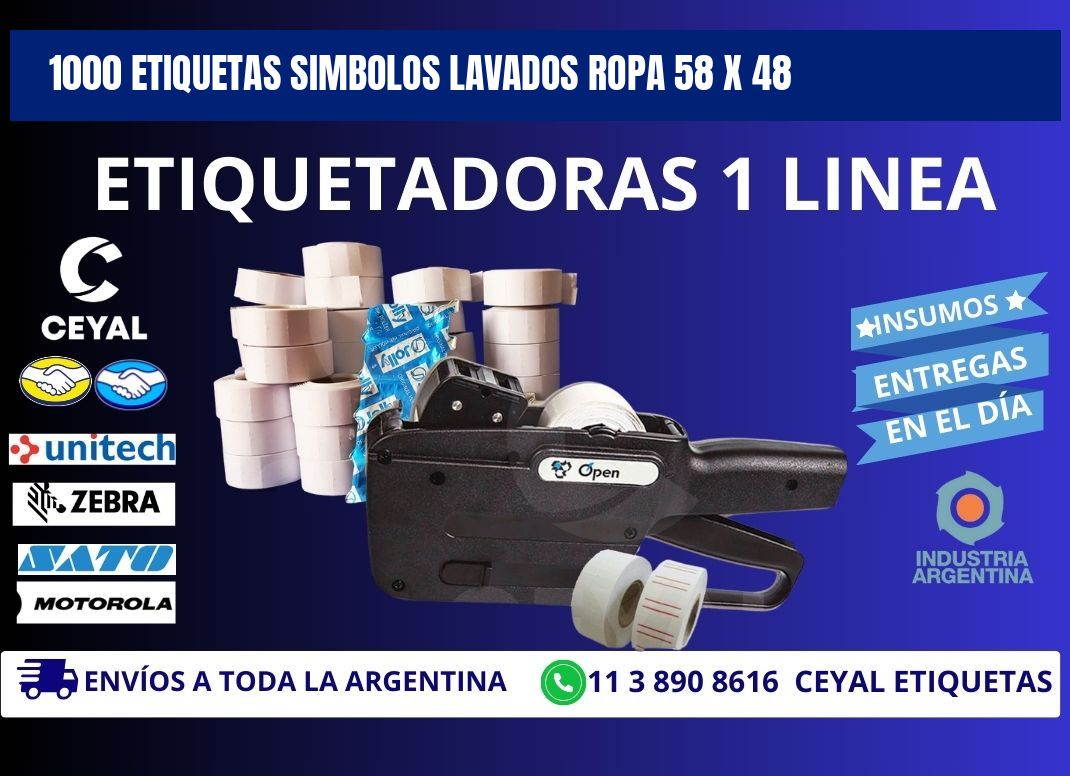 1000 ETIQUETAS SIMBOLOS LAVADOS ROPA 58 x 48