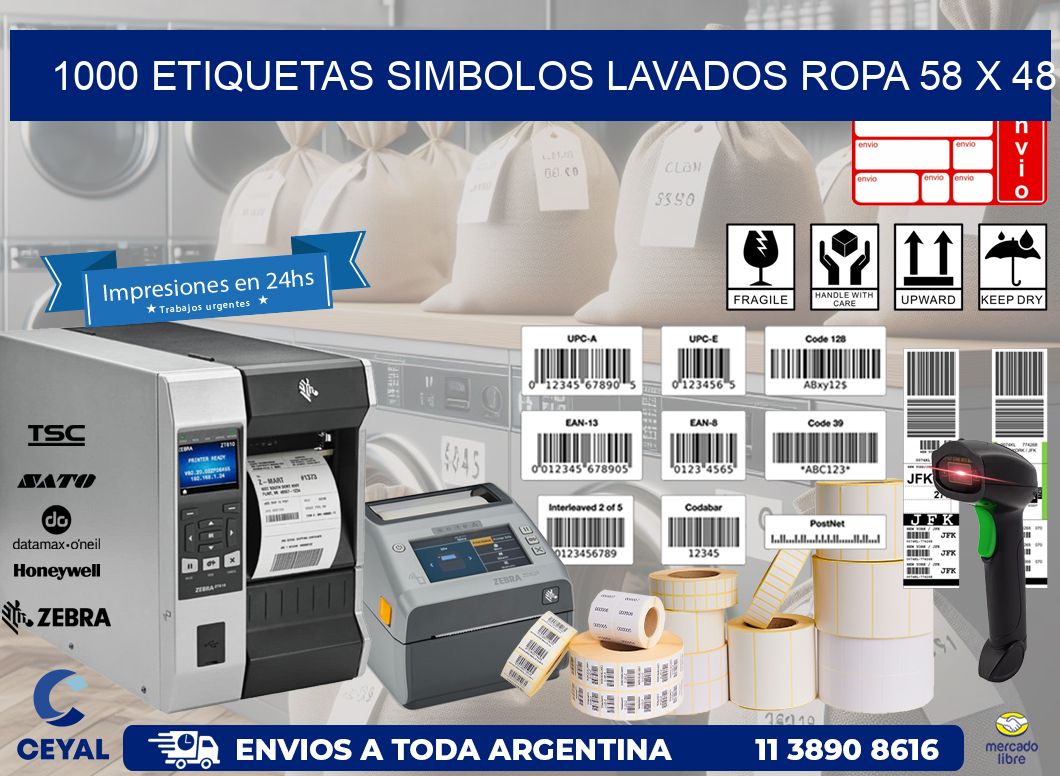 1000 ETIQUETAS SIMBOLOS LAVADOS ROPA 58 x 48