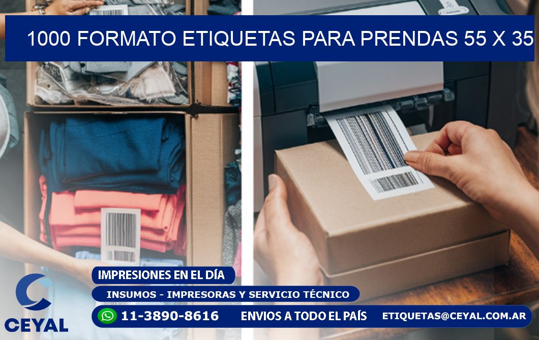 1000 FORMATO ETIQUETAS PARA PRENDAS 55 x 35