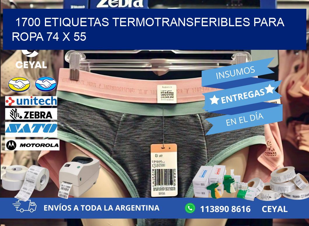 1700 ETIQUETAS TERMOTRANSFERIBLES PARA ROPA 74 x 55