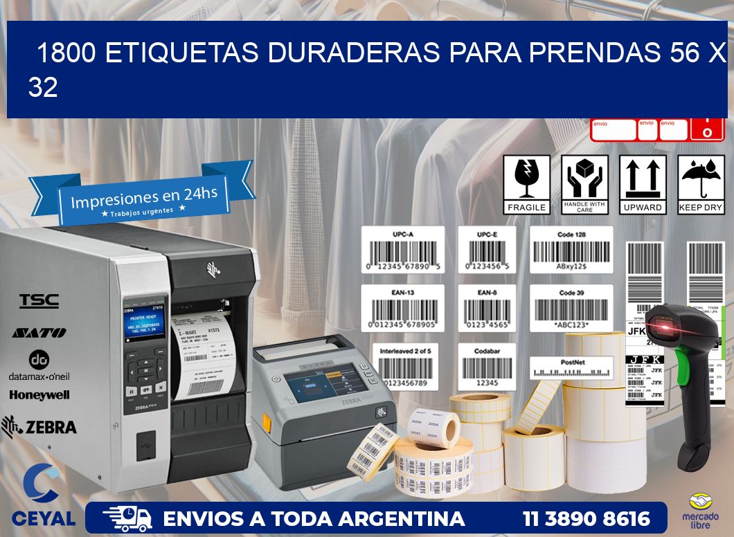 1800 ETIQUETAS DURADERAS PARA PRENDAS 56 x 32