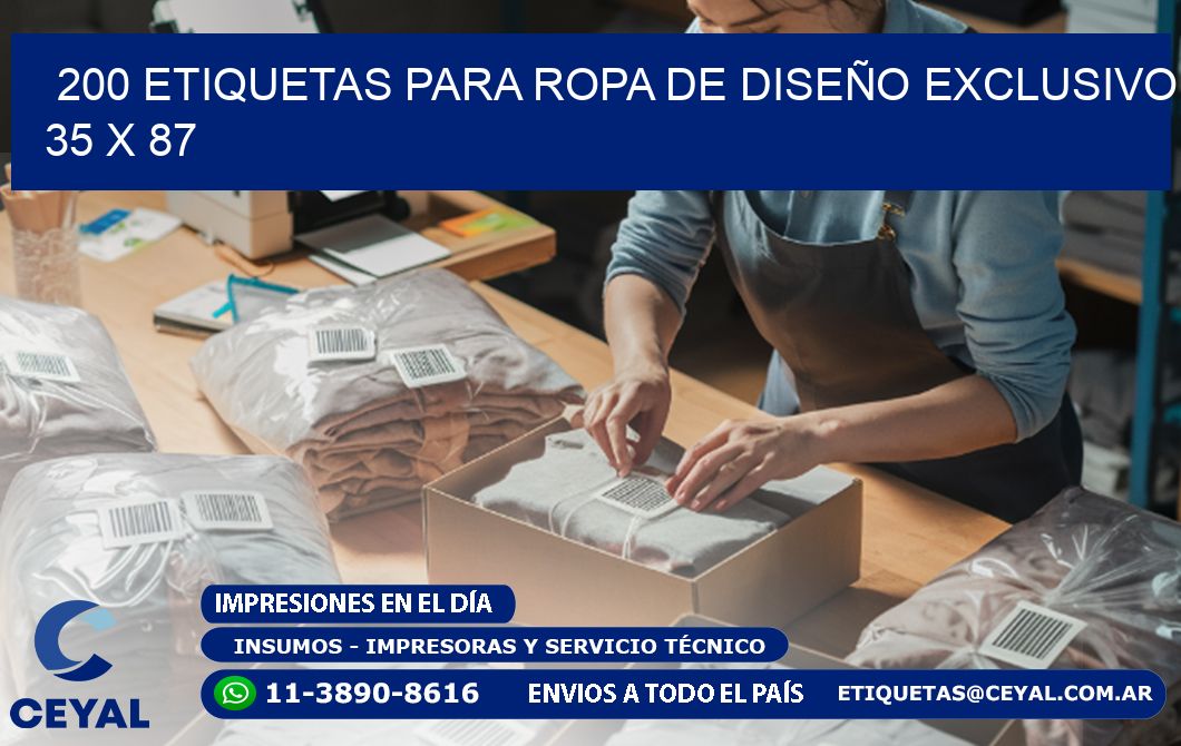 200 ETIQUETAS PARA ROPA DE DISEÑO EXCLUSIVO 35 x 87