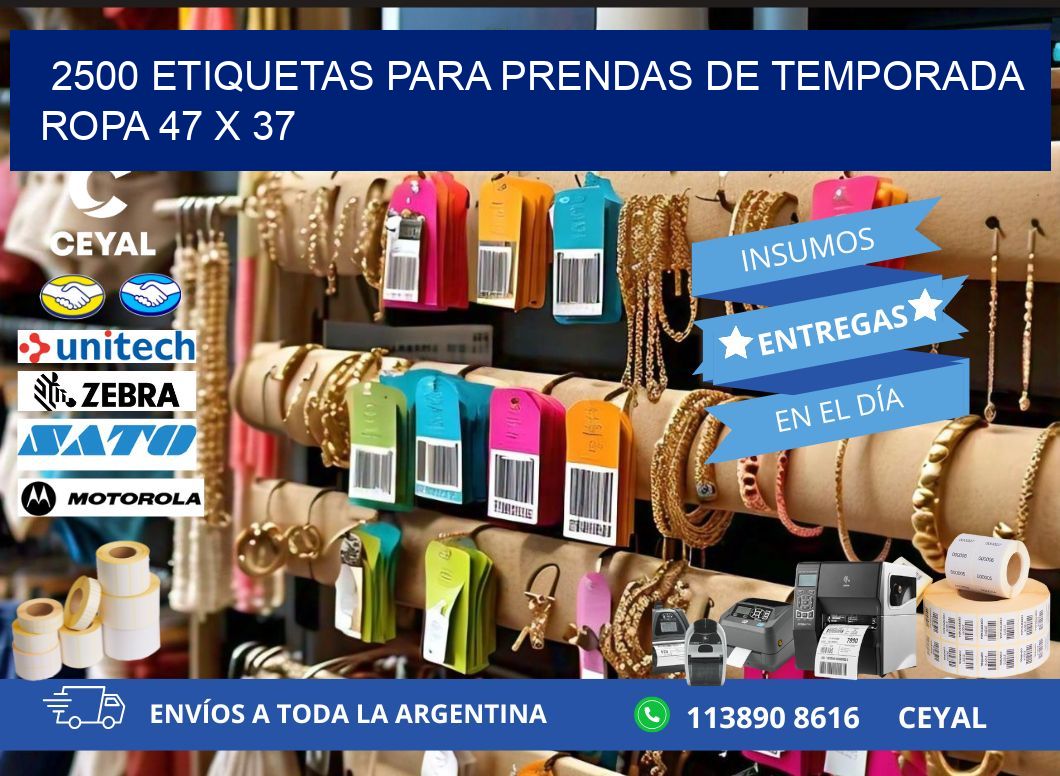 2500 ETIQUETAS PARA PRENDAS DE TEMPORADA ROPA 47 x 37