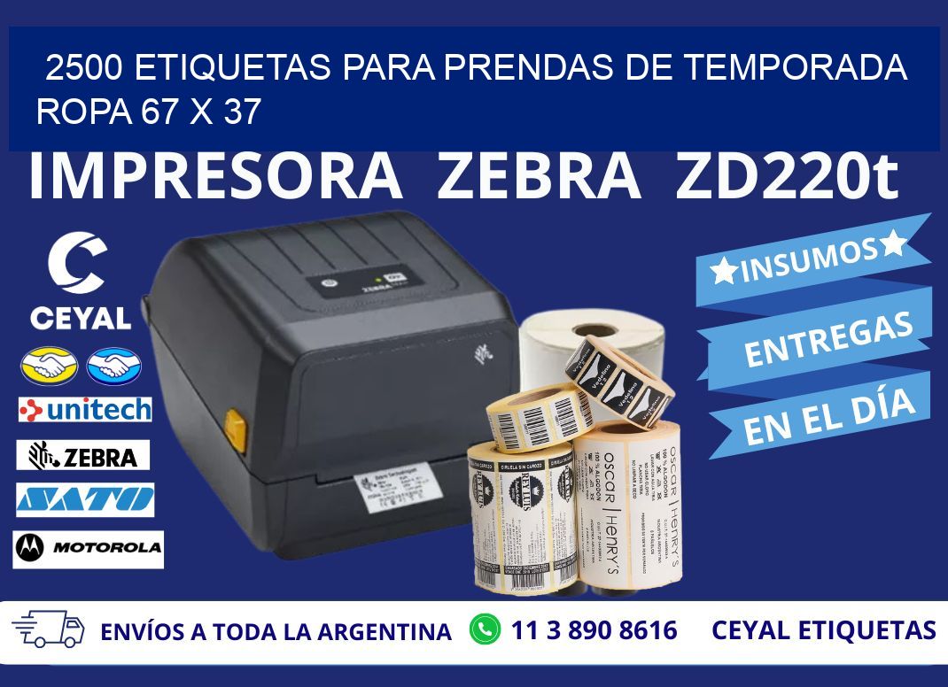 2500 ETIQUETAS PARA PRENDAS DE TEMPORADA ROPA 67 x 37