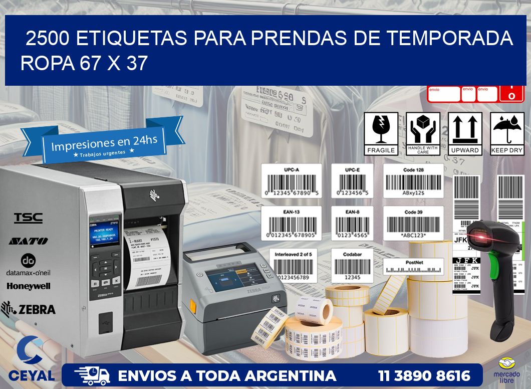 2500 ETIQUETAS PARA PRENDAS DE TEMPORADA ROPA 67 x 37