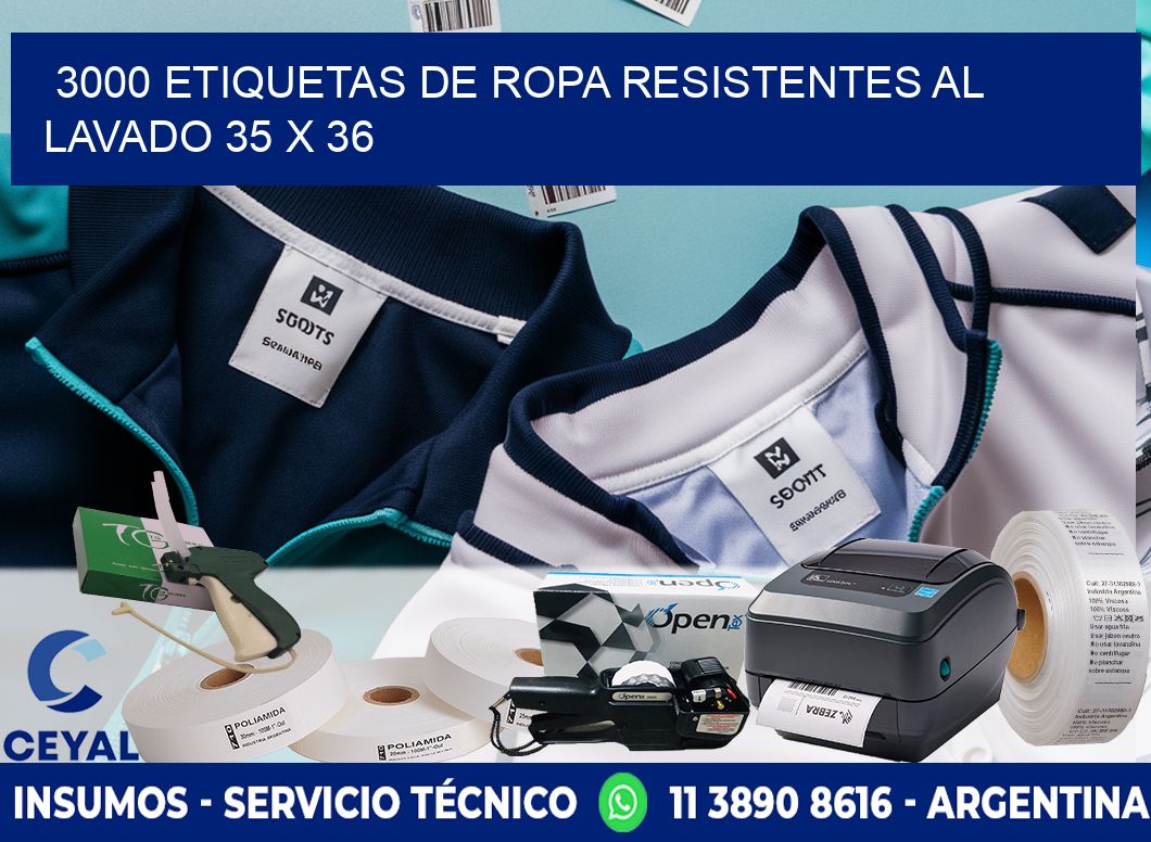 3000 ETIQUETAS DE ROPA RESISTENTES AL LAVADO 35 x 36