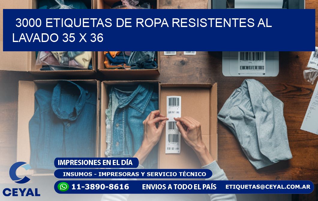 3000 ETIQUETAS DE ROPA RESISTENTES AL LAVADO 35 x 36