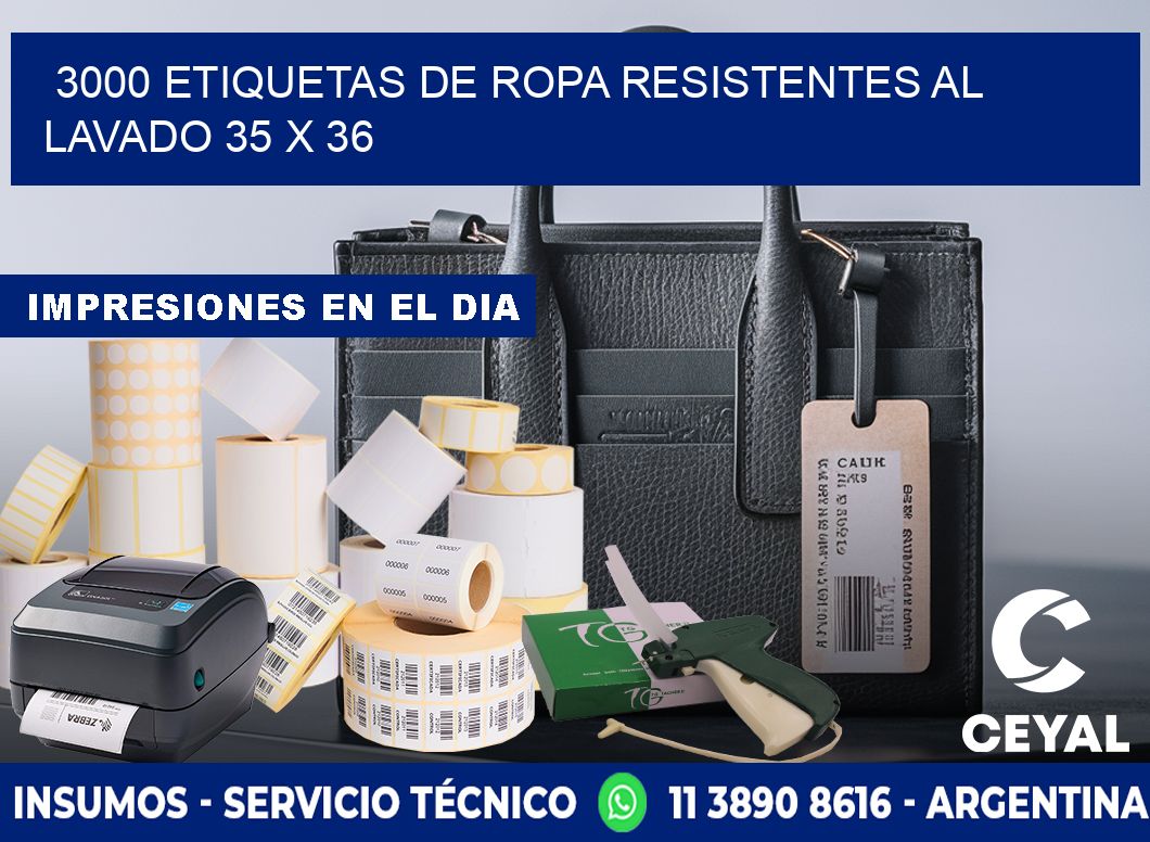 3000 ETIQUETAS DE ROPA RESISTENTES AL LAVADO 35 x 36