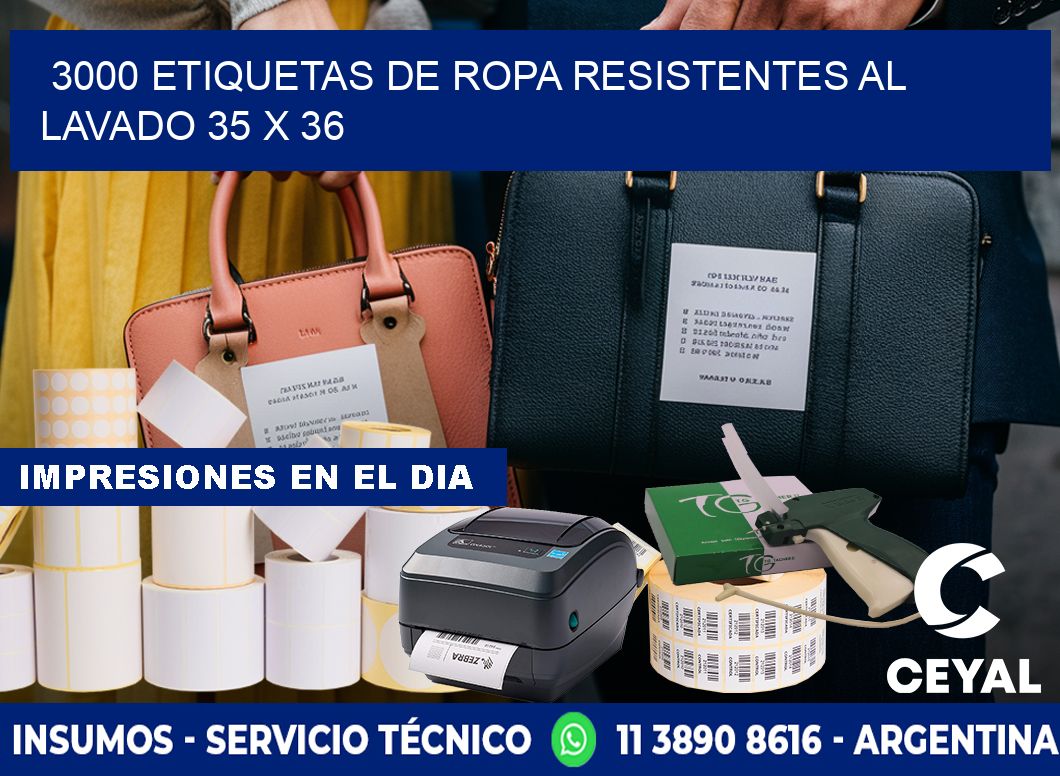 3000 ETIQUETAS DE ROPA RESISTENTES AL LAVADO 35 x 36