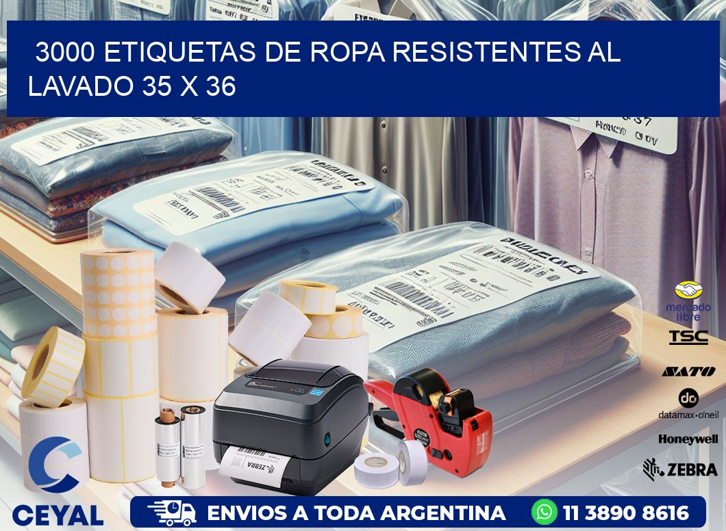 3000 ETIQUETAS DE ROPA RESISTENTES AL LAVADO 35 x 36