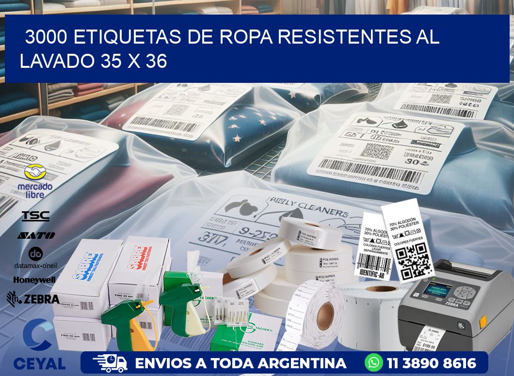 3000 ETIQUETAS DE ROPA RESISTENTES AL LAVADO 35 x 36