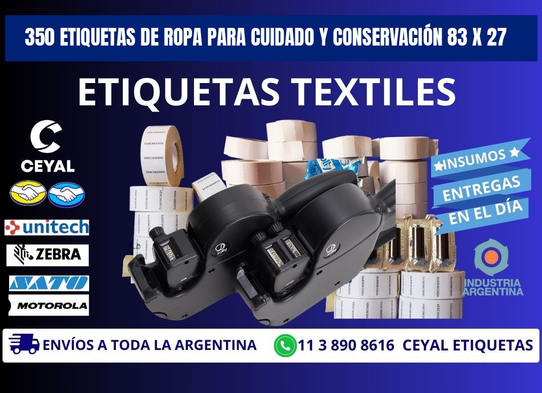 350 ETIQUETAS DE ROPA PARA CUIDADO Y CONSERVACIÓN 83 x 27