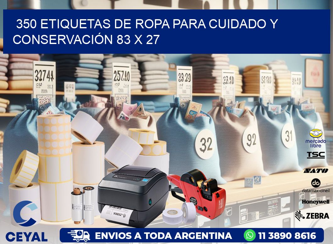 350 ETIQUETAS DE ROPA PARA CUIDADO Y CONSERVACIÓN 83 x 27