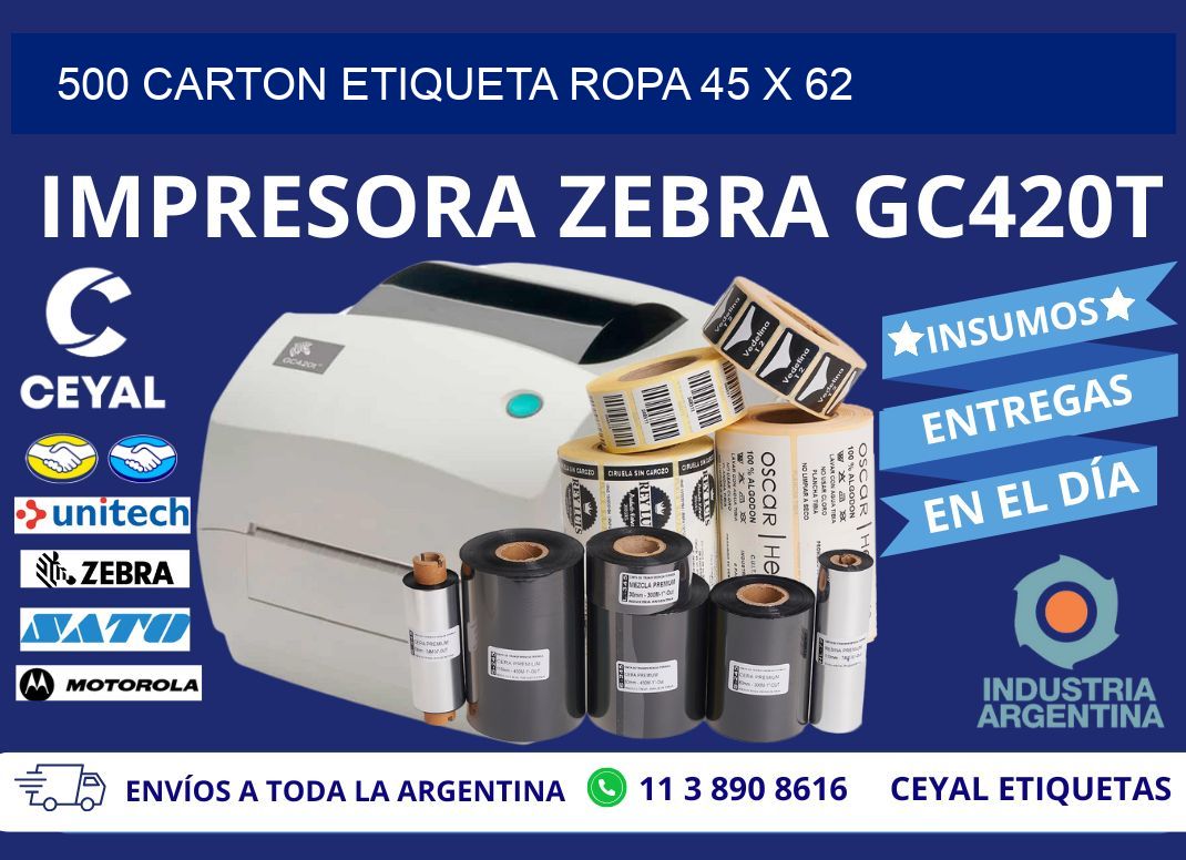 500 CARTON ETIQUETA ROPA 45 x 62