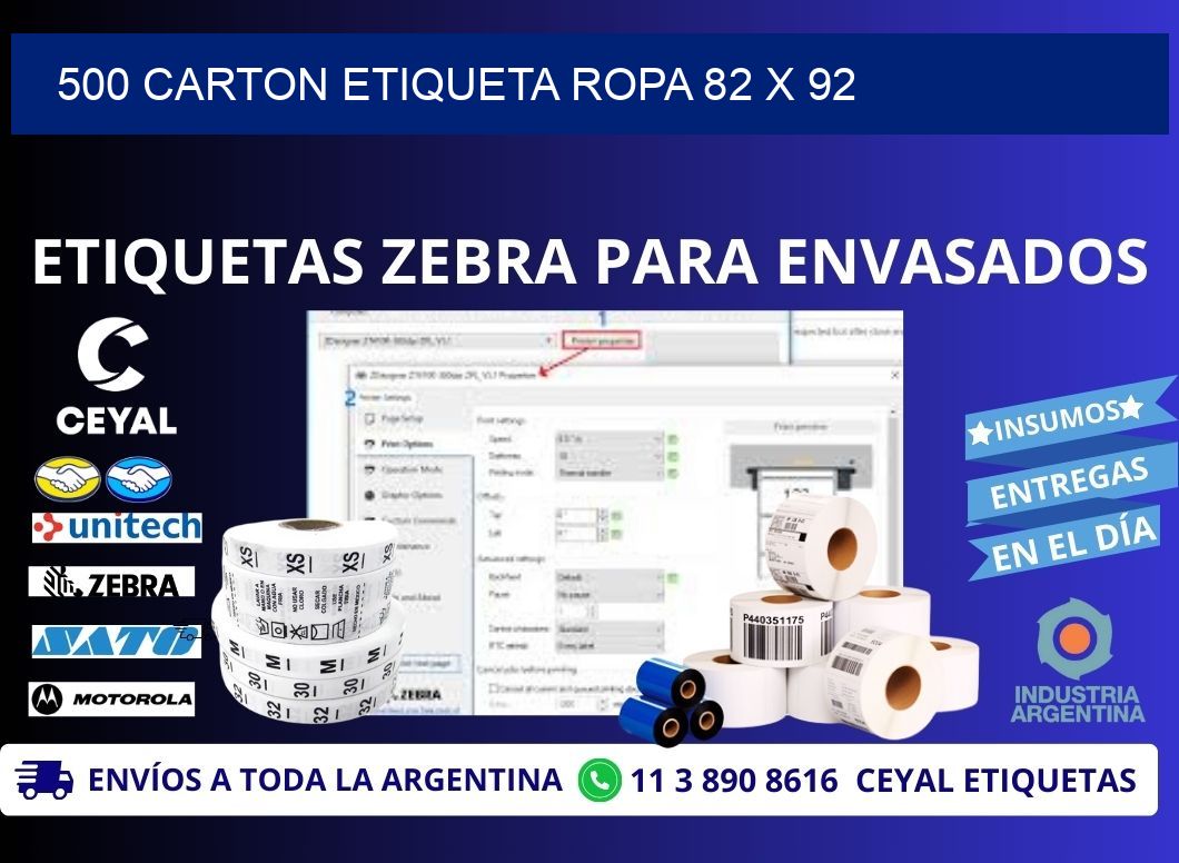 500 CARTON ETIQUETA ROPA 82 x 92