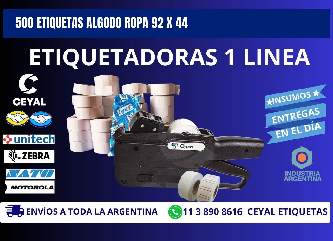 500 ETIQUETAS ALGODO ROPA 92 x 44