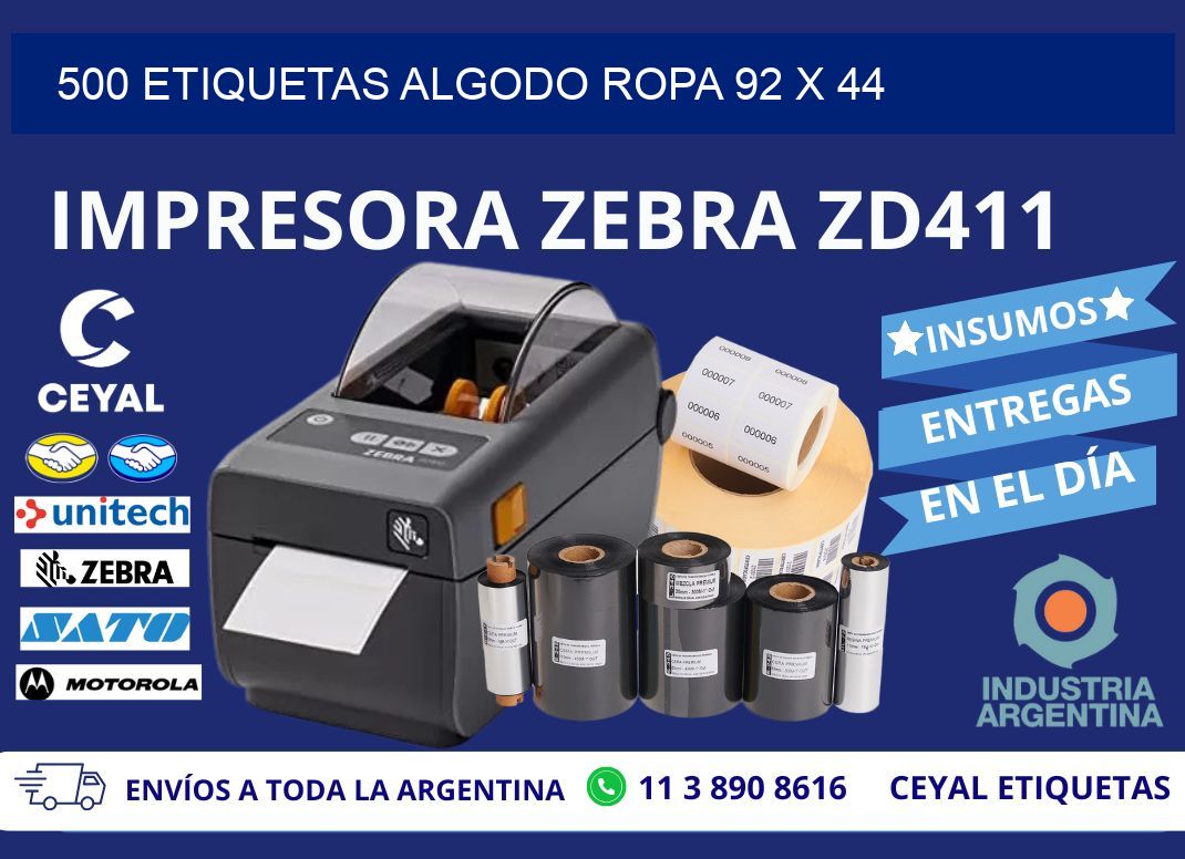 500 ETIQUETAS ALGODO ROPA 92 x 44