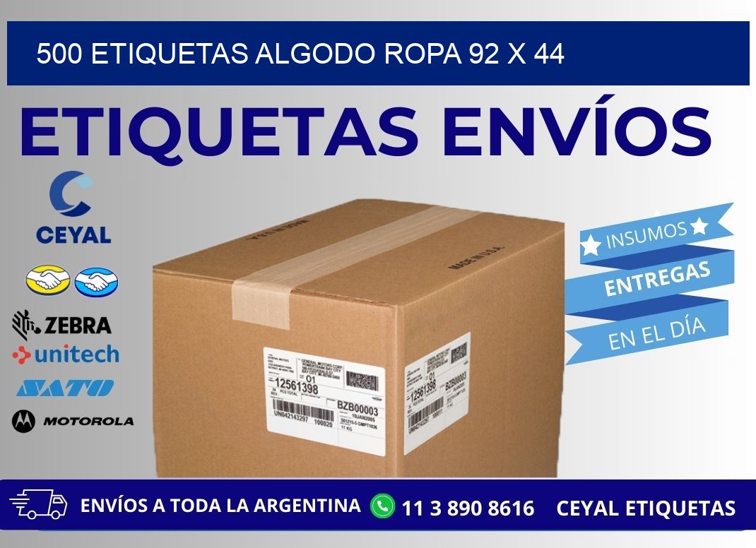 500 ETIQUETAS ALGODO ROPA 92 x 44