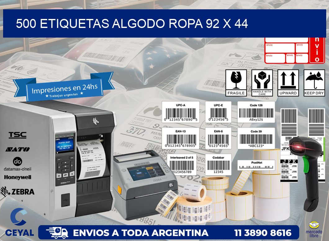 500 ETIQUETAS ALGODO ROPA 92 x 44