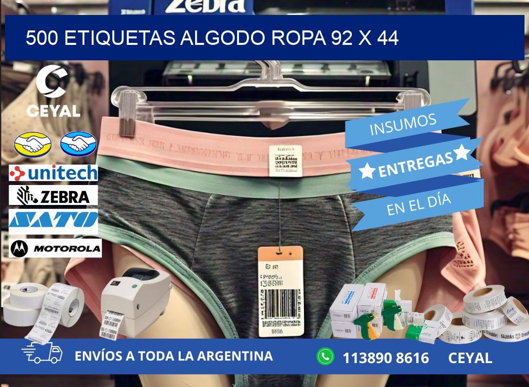 500 ETIQUETAS ALGODO ROPA 92 x 44