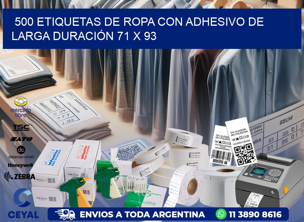 500 ETIQUETAS DE ROPA CON ADHESIVO DE LARGA DURACIÓN 71 x 93