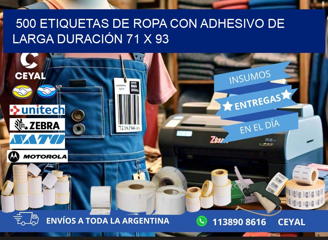 500 ETIQUETAS DE ROPA CON ADHESIVO DE LARGA DURACIÓN 71 x 93