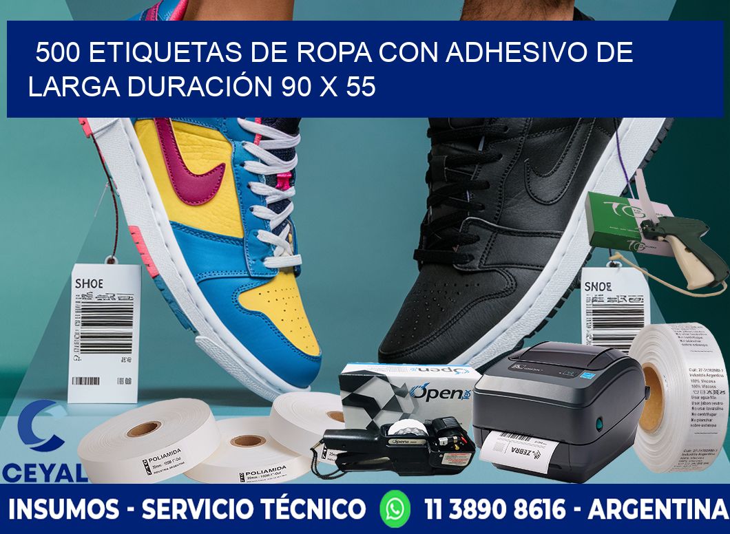 500 ETIQUETAS DE ROPA CON ADHESIVO DE LARGA DURACIÓN 90 x 55