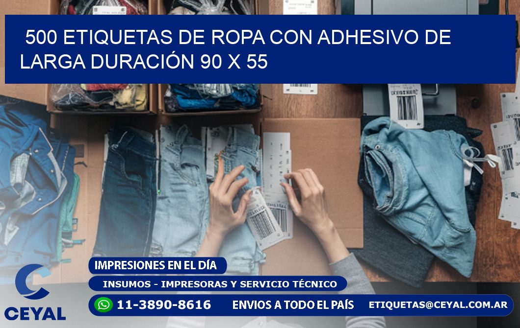 500 ETIQUETAS DE ROPA CON ADHESIVO DE LARGA DURACIÓN 90 x 55