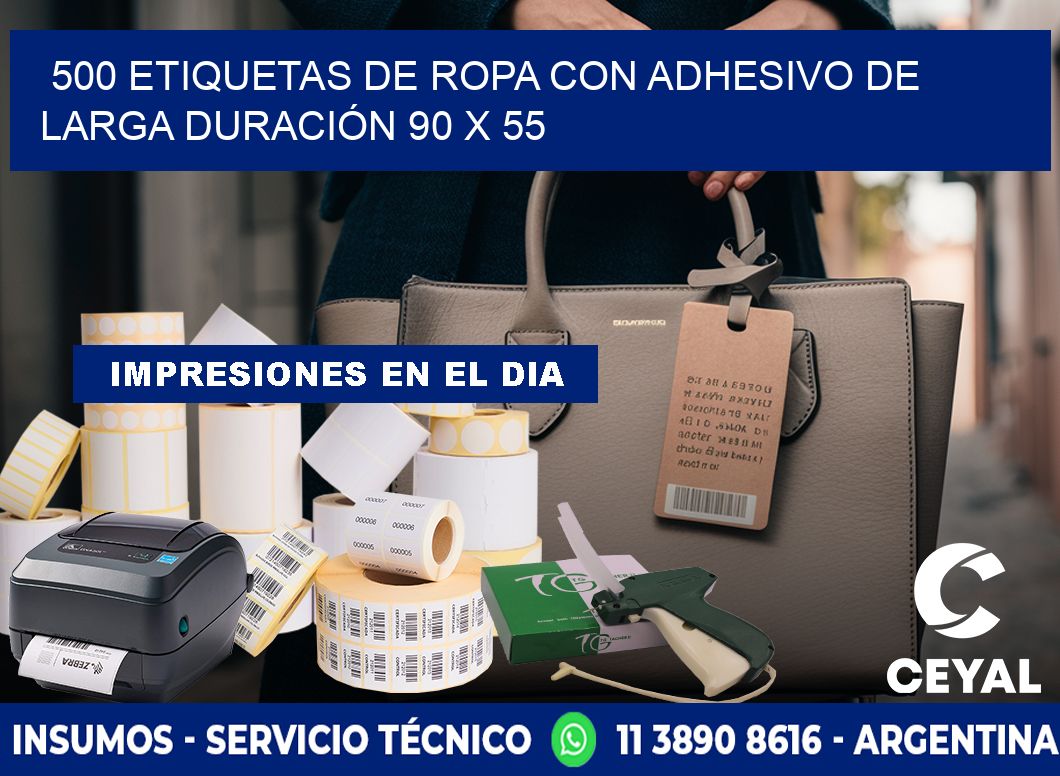 500 ETIQUETAS DE ROPA CON ADHESIVO DE LARGA DURACIÓN 90 x 55