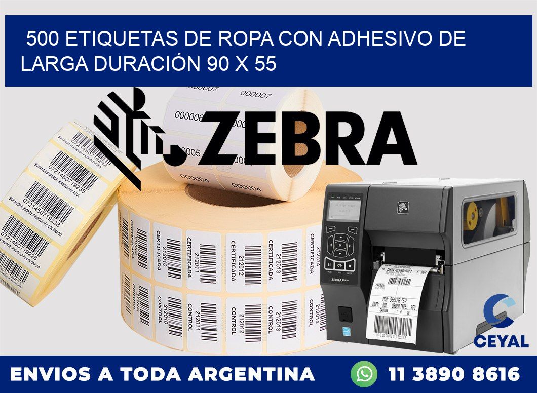 500 ETIQUETAS DE ROPA CON ADHESIVO DE LARGA DURACIÓN 90 x 55