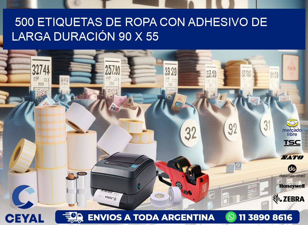 500 ETIQUETAS DE ROPA CON ADHESIVO DE LARGA DURACIÓN 90 x 55