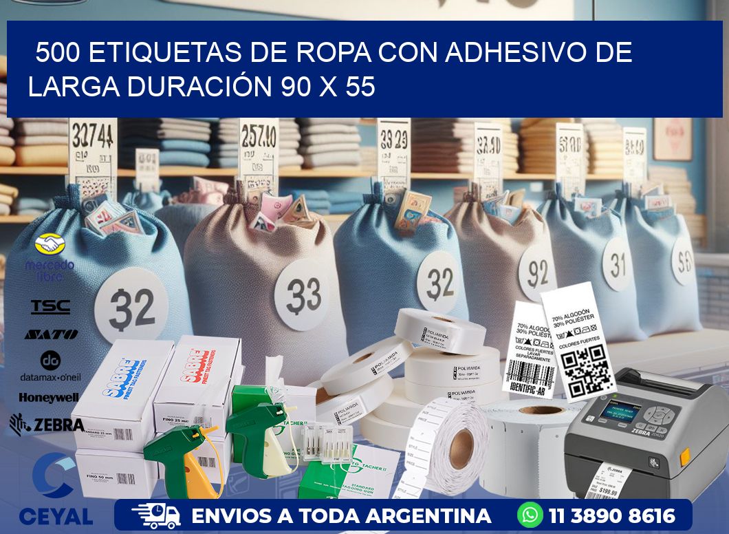 500 ETIQUETAS DE ROPA CON ADHESIVO DE LARGA DURACIÓN 90 x 55