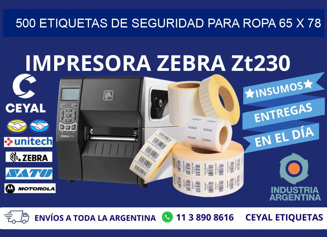 500 ETIQUETAS DE SEGURIDAD PARA ROPA 65 x 78