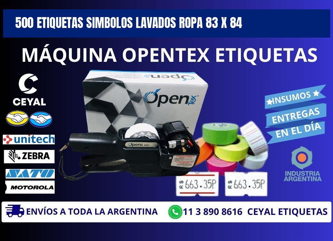 500 ETIQUETAS SIMBOLOS LAVADOS ROPA 83 x 84