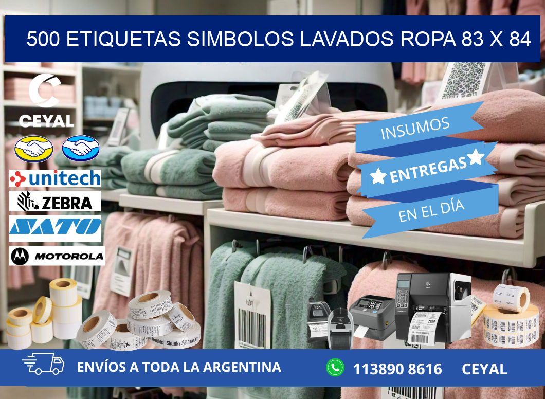 500 ETIQUETAS SIMBOLOS LAVADOS ROPA 83 x 84