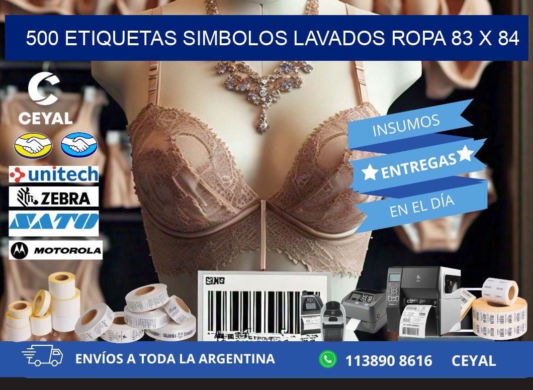 500 ETIQUETAS SIMBOLOS LAVADOS ROPA 83 x 84