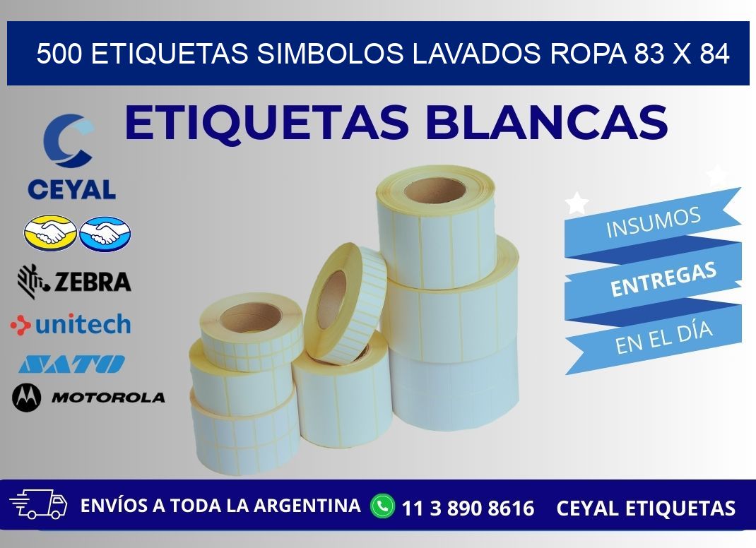 500 ETIQUETAS SIMBOLOS LAVADOS ROPA 83 x 84