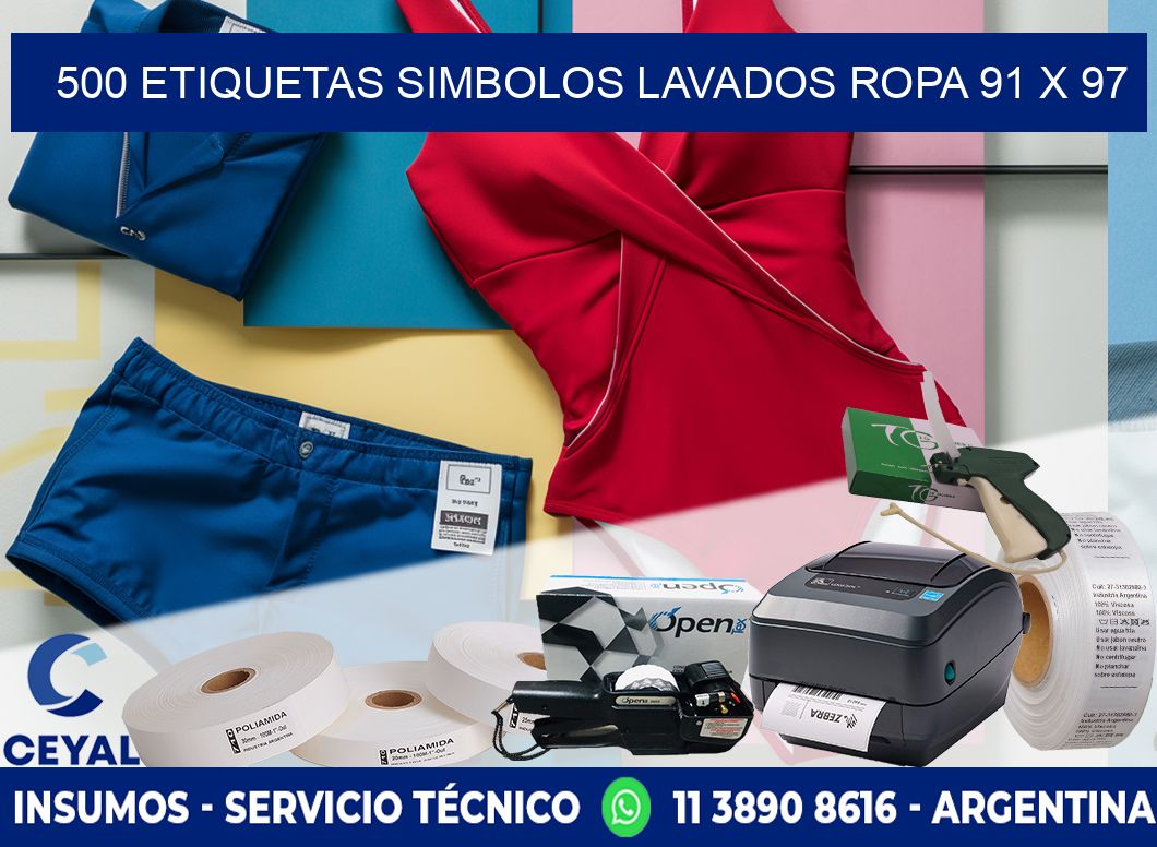 500 ETIQUETAS SIMBOLOS LAVADOS ROPA 91 x 97