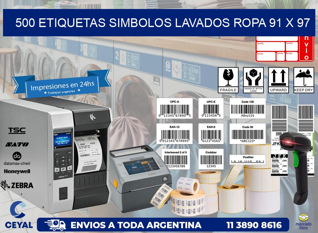 500 ETIQUETAS SIMBOLOS LAVADOS ROPA 91 x 97