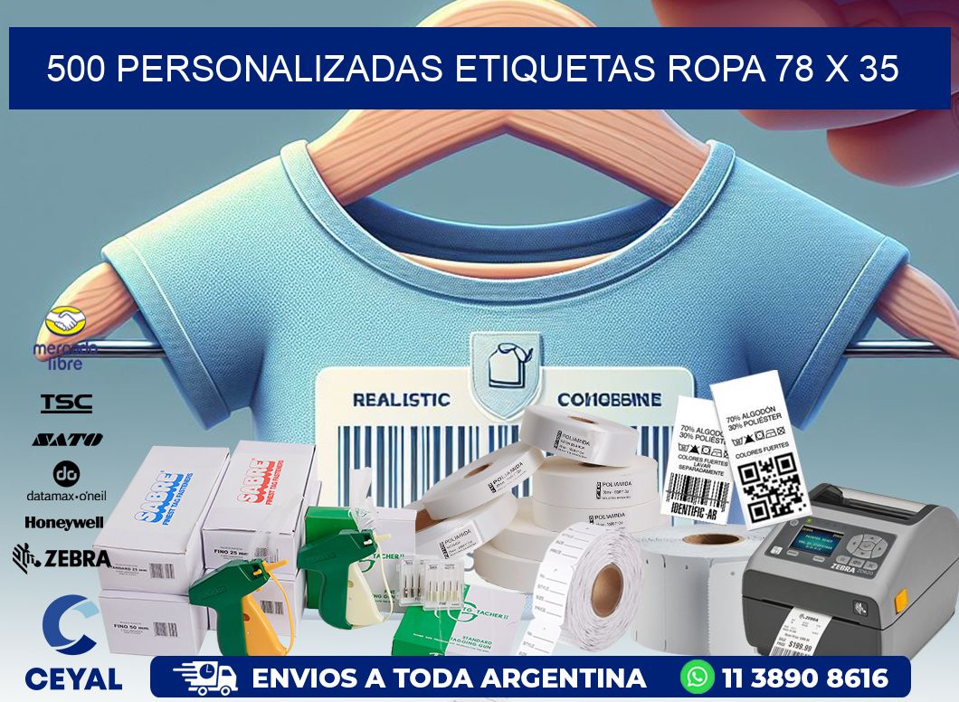 500 PERSONALIZADAS ETIQUETAS ROPA 78 x 35