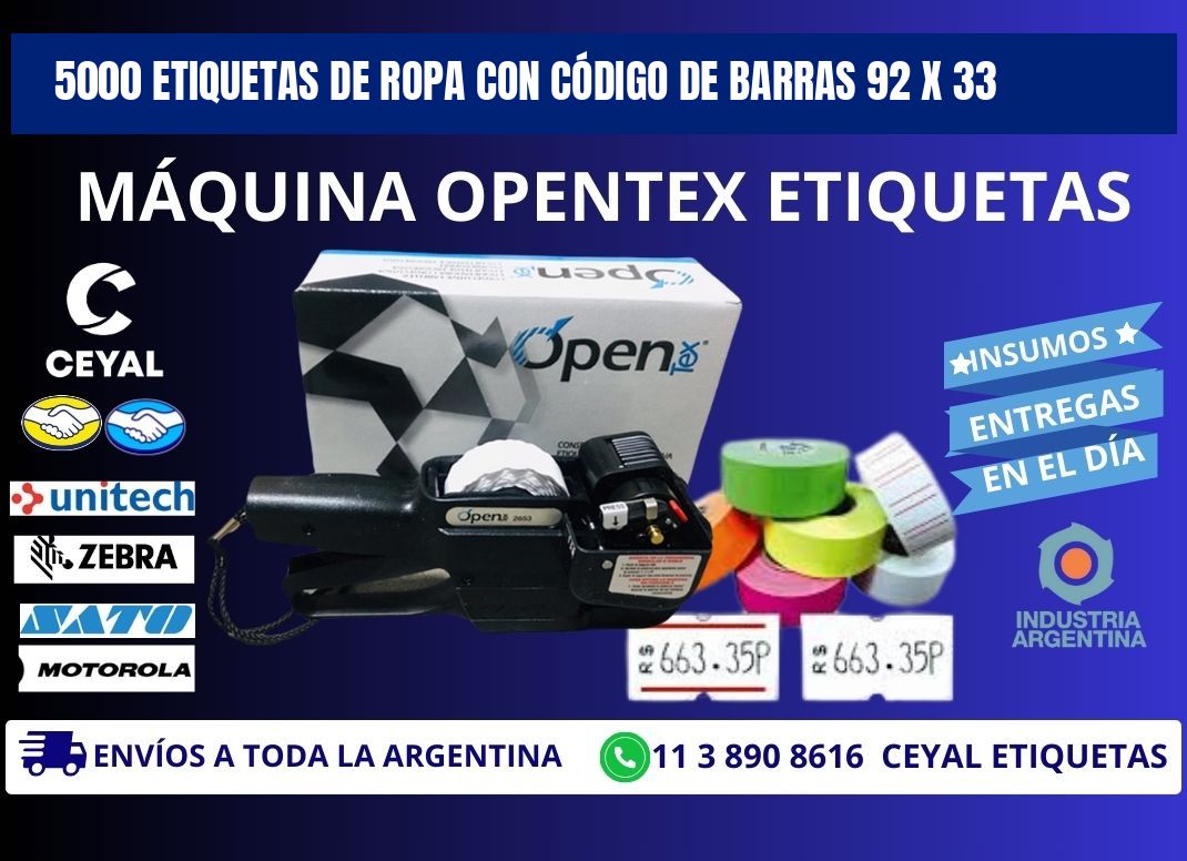 5000 ETIQUETAS DE ROPA CON CÓDIGO DE BARRAS 92 x 33