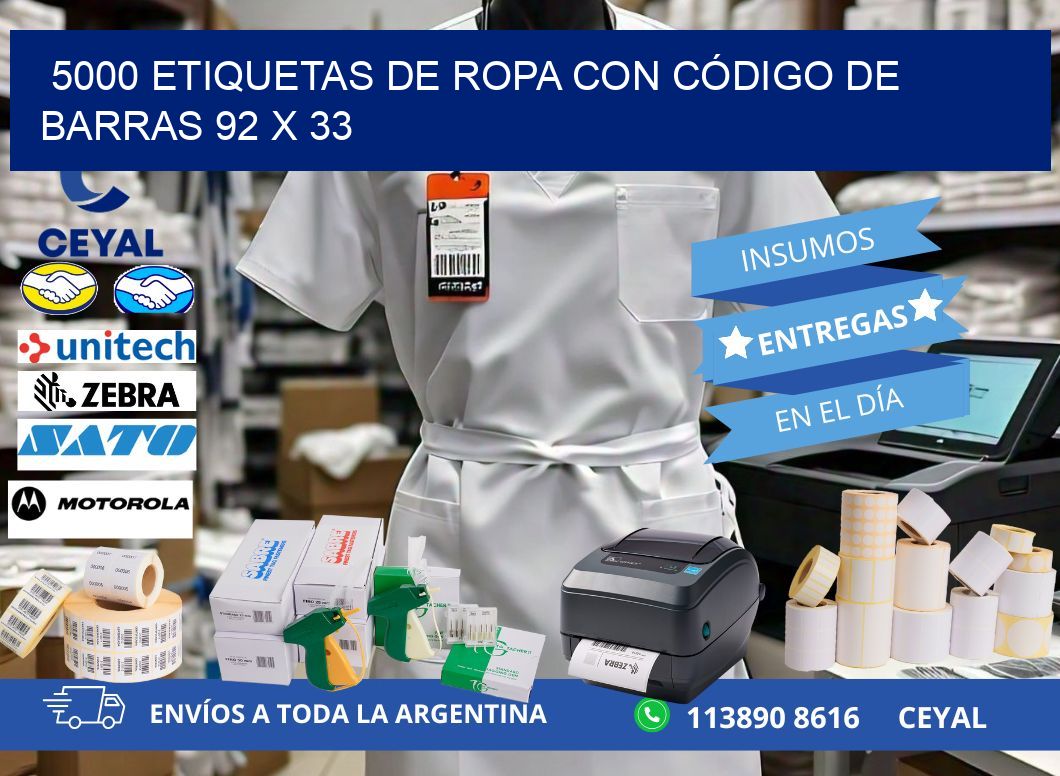 5000 ETIQUETAS DE ROPA CON CÓDIGO DE BARRAS 92 x 33