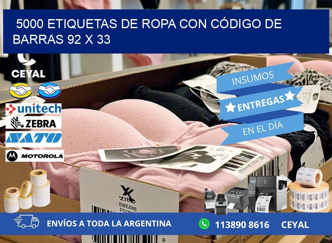 5000 ETIQUETAS DE ROPA CON CÓDIGO DE BARRAS 92 x 33