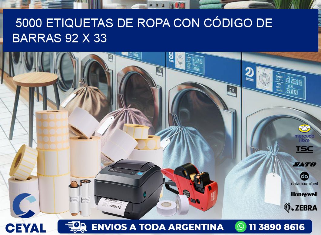 5000 ETIQUETAS DE ROPA CON CÓDIGO DE BARRAS 92 x 33