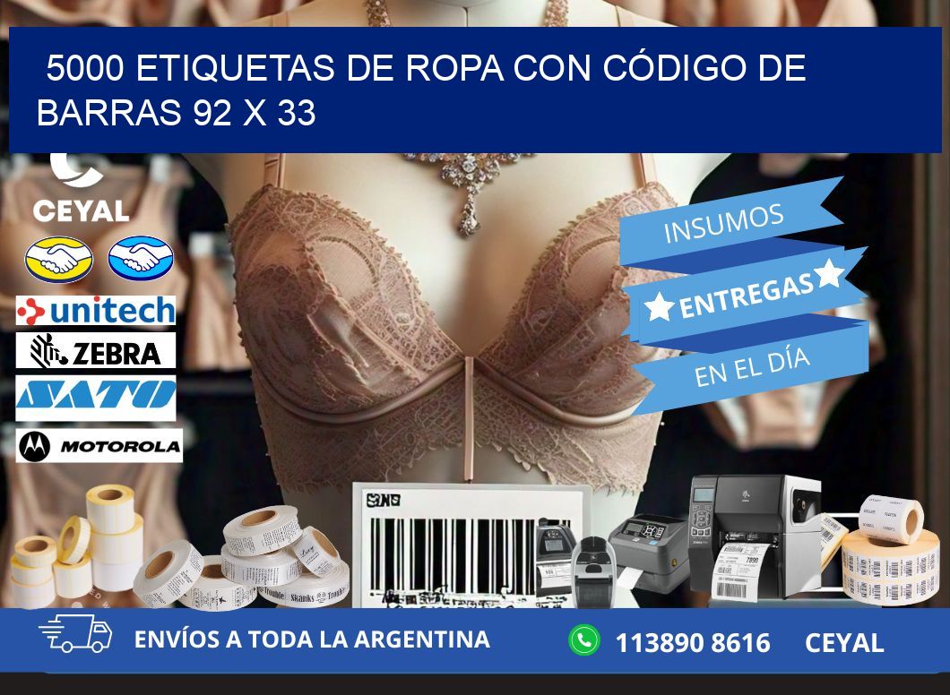 5000 ETIQUETAS DE ROPA CON CÓDIGO DE BARRAS 92 x 33